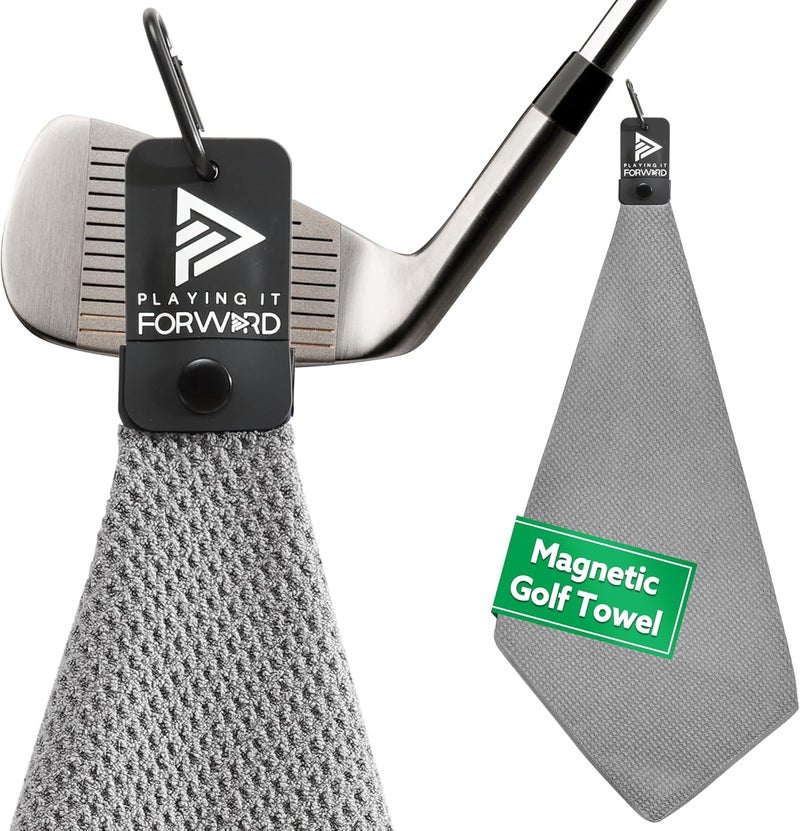 Playing It Forward Magnetic Golf Towels for Golf Bags with Clip & Ultra Strong Magnet - Waffle Weave Microfiber Towel for Secure Hold on Bags & Carts - Ideal Club Cleaner & Accessories - Gray - Image 1